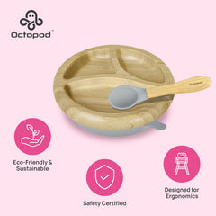 Abiie Octopod plate features three compartments for organized portions