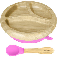 Abiie Octopod bamboo dish top view shows secure suction for mess-free feeding.