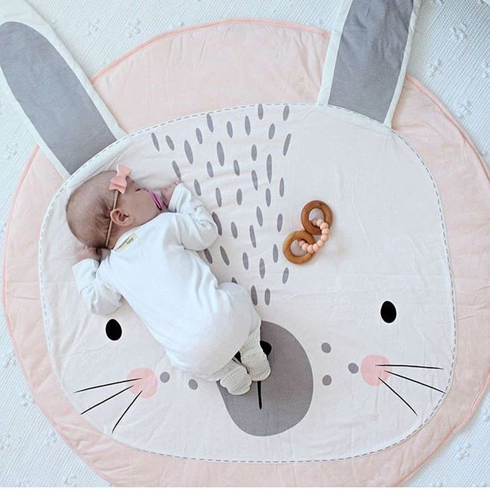 ABREEZE rabbit-design nursery rug provides a soft tummy time surface for babies.