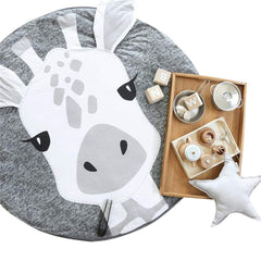 ABREEZE Kids round rug with giraffe design offers a soft, safe tummy-time surface.