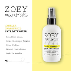 Zoey Naturals detangler spray being spritzed for tangle-free brushing
