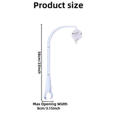 Accfore crib mobile arm shows adjustable claw width for secure grip