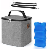 Accmor breastmilk cooler bag grey exterior keeps bottles at safe transport temperatures.