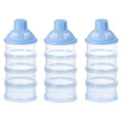 Accmor formula dispenser on the go with four stackable compartments for travel convenience.