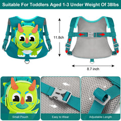 Accmor kids dinosaur harness front view emphasizes playful pattern and easy control