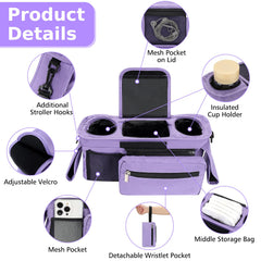 Accmor stroller organizer adjustable Velcro strap makes fitting different strollers easy.