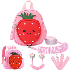Accmor toddler backpack front view with strawberry pattern for secure travel.
