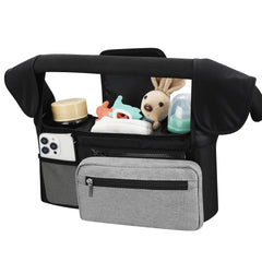 Accmor Universal Stroller Organizer left view with insulated cup holder keeps bottles cool for outings