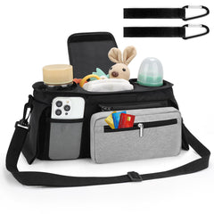 Accmor Universal Stroller Organizer right view showing insulated cup holder for drinks