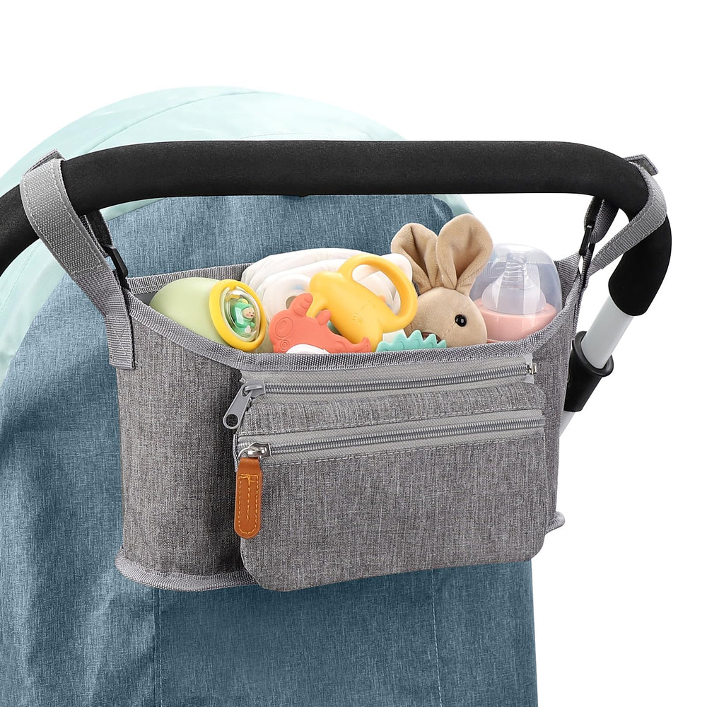 Accmor universal stroller organizer main compartment keeps essentials neatly organized for quick access.