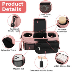 Accmor organizer fits multiple strollers via adjustable Velcro strap for quick installation.