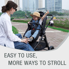 ACCOMBE all-terrain wheels absorb bumps for smooth outdoor rides.