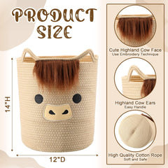 AceOrbit Highland Cow Basket handles closeup with ear-patterned design for easy carrying