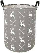 ACMUUNI deer round laundry hamper with handles for easy transport in bedrooms.