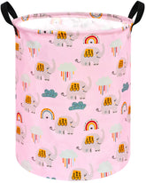 ACMUUNI elephant pattern round hamper front view with sturdy handles for easy laundry transport