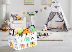 ACMUUNI nursery storage material close-up shows durable polyester-linen blend.