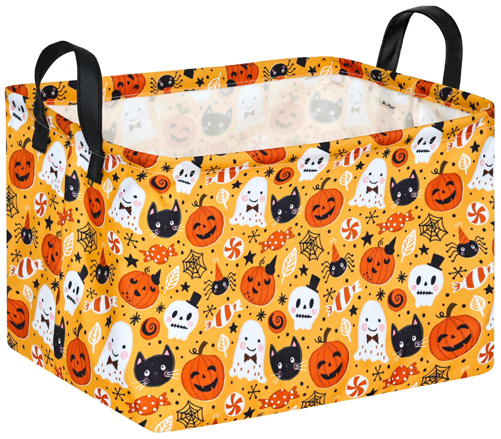 ACMUUNI rectangle gift shelf basket with Halloween pattern for festive nursery storage.