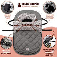ACRABROS waterproof windproof infant cover seen on car seat protects from rain and wind.