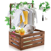 Acshio Baby Shower Crate Closet shows sturdy wooden storage for newborn gifts.