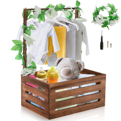 Acshio Baby Shower Crate Closet shows sturdy wooden storage for newborn gifts.