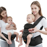 Acumas baby carrier hip-seat ergonomic design supports healthy hip alignment.