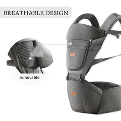 Acumas baby carrier hip seat grey hip-seat close-up highlighting gentle positioning