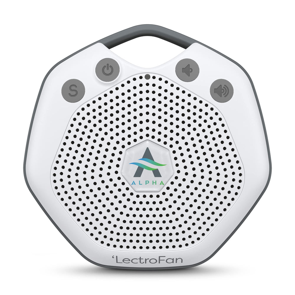 Adaptive Sound Technologies LectroFan Alpha portable design soothes baby in crib.