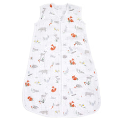 aden-anais baby sleeping bag forest closeup shows breathable muslin for cool comfort.