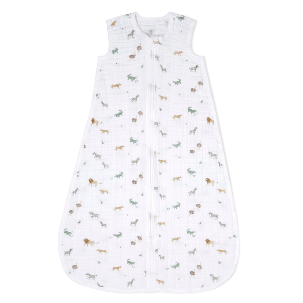 aden + anais Baby Sleeping Bag Safari Dreams front view showing breathable muslin layers