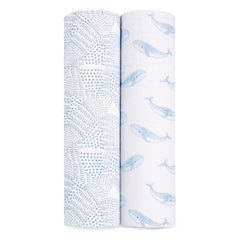 aden + anais Boutique Muslin Swaddle Oceanic pack close-up showing breathable organic cotton.