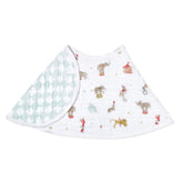 aden + anais Essentials Burpy Bib drapes over shoulders protecting baby outfits from spills