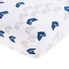 aden + anais Essentials Classic denim crib sheet close-up showing soft muslin texture for baby comfort