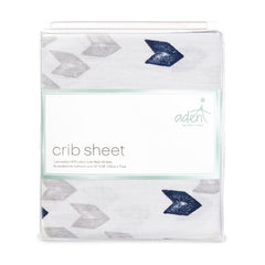 aden + anais Essentials Classic denim crib sheet in use on a standard mattress showing snug elastic fit