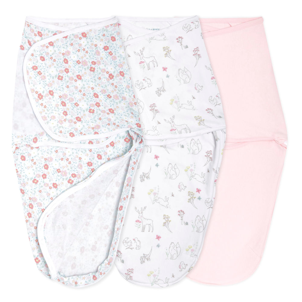 Aden + anais Essentials Easy Wrap Swaddle in flat layout promotes simple, calming swaddling for newborns.