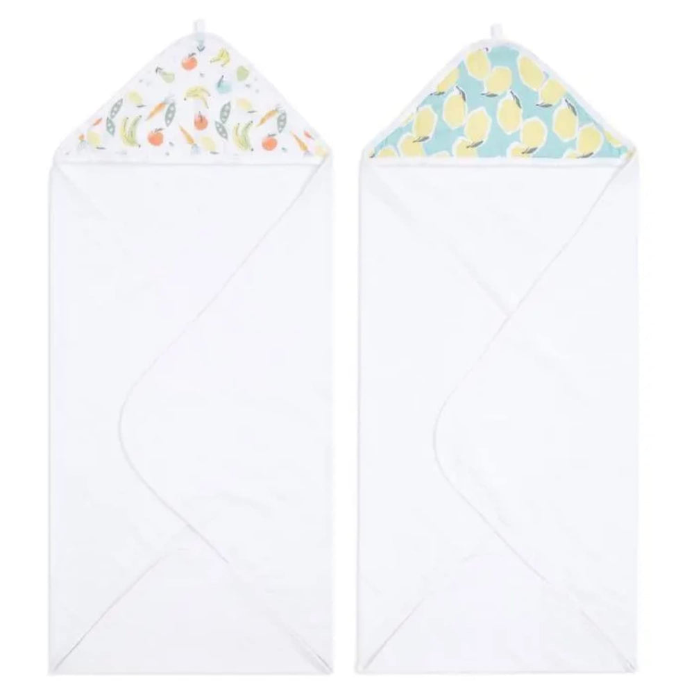 aden + anais Essentials hooded bath towel flatlay shows soft cotton and post-bath warmth