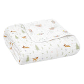 aden + anais Essentials blanket with Disney Friends-Bambi Forest pattern for cozy four-layer muslin warmth.