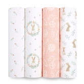 aden + anais Essentials Muslin Swaddle Blanket Blushing Bunnies in breathable cotton for baby comfort.