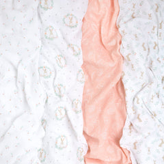 aden + anais muslin swaddle blanket Blushing Bunnies demonstrates oversized 44-inch square versatility for daily use.