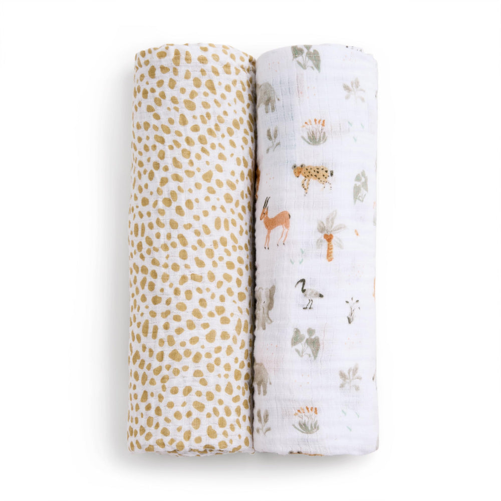 aden + anais Essentials swaddle in giraffe safari print provides breathable, cozy wrap for babies