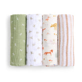 aden + anais essentials muslin swaddle Sage Woodland pattern provides breathable comfort for newborns.