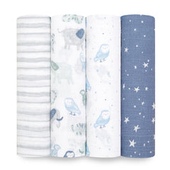 aden + anais Essentials swaddle blanket folded shows soft muslin for newborn comfort.