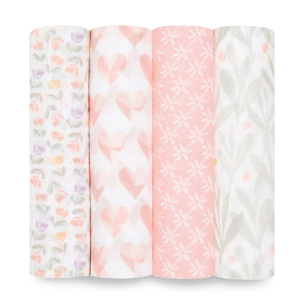 aden + anais Essentials Piece of My Heart swaddle blanket, breathable 44x44 inches for cozy swaddling