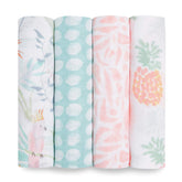 aden + anais Essentials Swaddle Tropicalia blanket folded for a soft newborn wrap