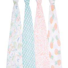 aden + anais Essentials Swaddle Tropicalia blanket wrapped as a receiving blanket