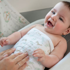 aden + anais Essentials washcloth with hanging loop for easy drying and storage.