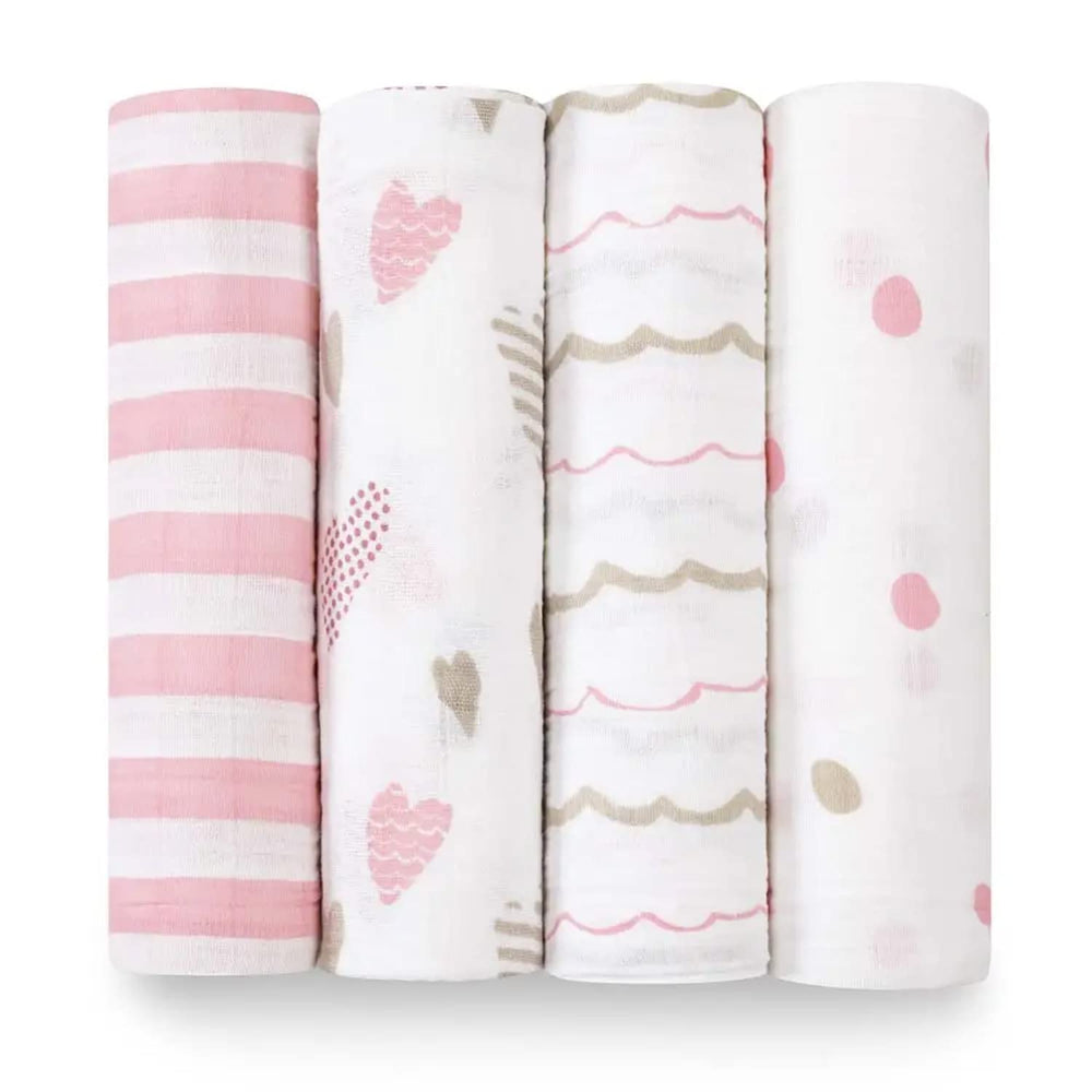 aden + anais Heart Breaker muslin swaddle blanket folded shows soft breathable comfort