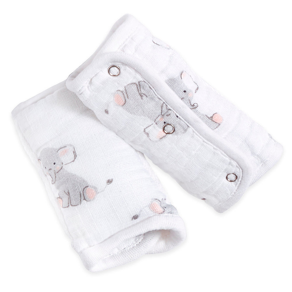 aden + anais safari babes elephant strap cover 2-pack keeps baby's neck cushioned on car rides