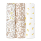 aden + anais Silky Soft Swaddle Woodland flatlay shows ultra-soft bamboo comfort for newborn skin.