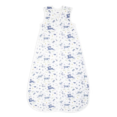 aden + anais sleeping bag flat lay in Sleepy Forest, breathable muslin.