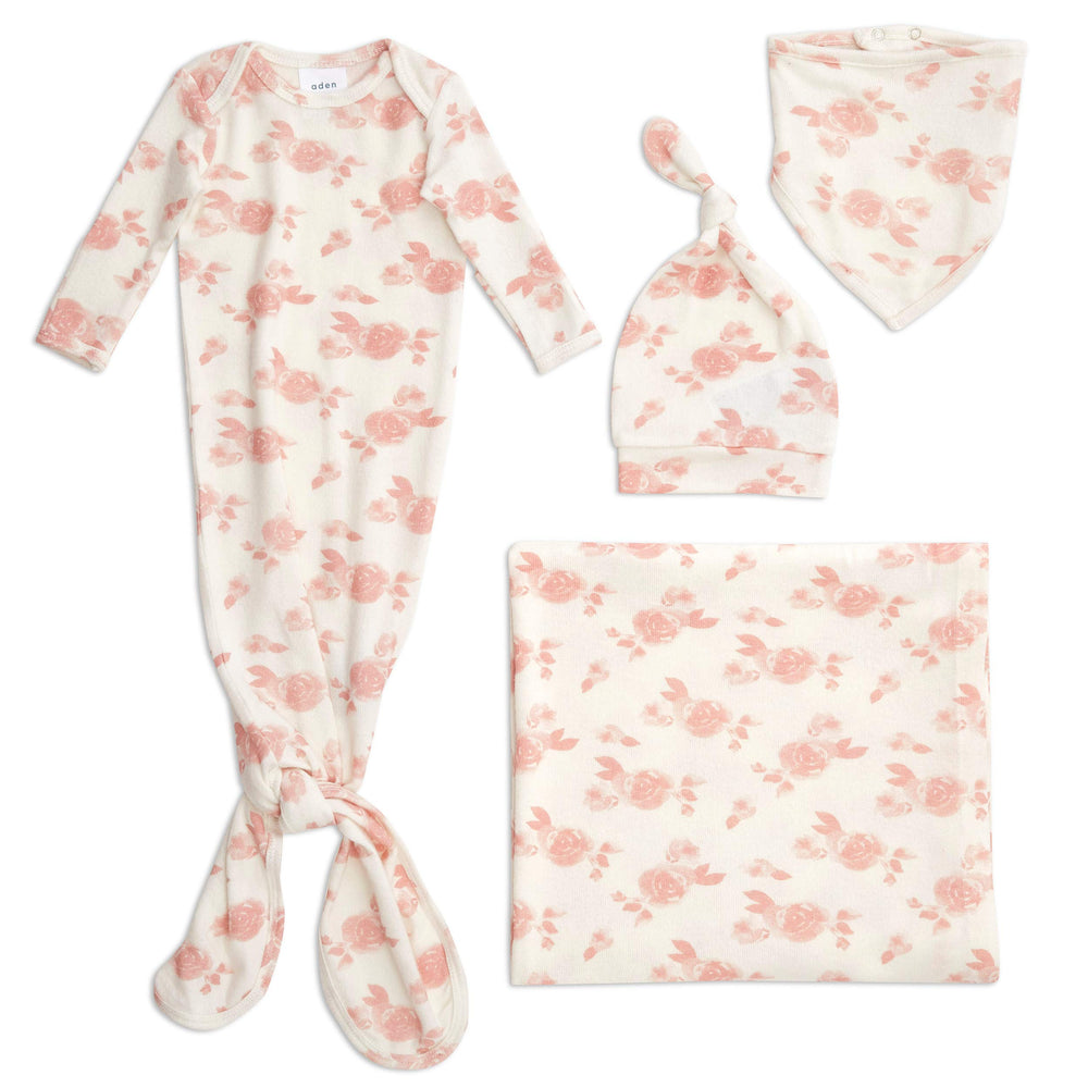 aden + anais snuggle-knit newborn gown with knotted bottom for quick diaper changes.